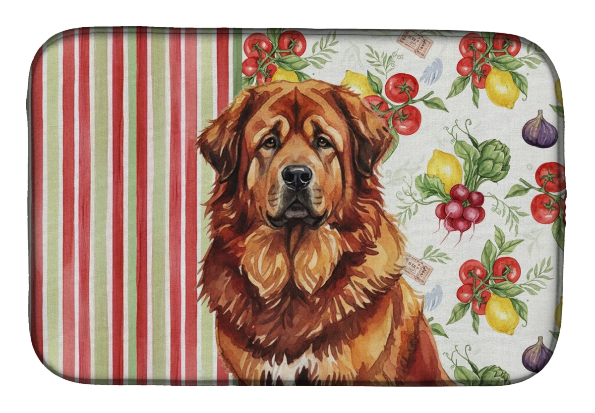 Picture of Carolines Treasures WDK8436DDM 21 x 14 in. Red Gold Tibetan Mastiff Vegetables Dish Drying Mat