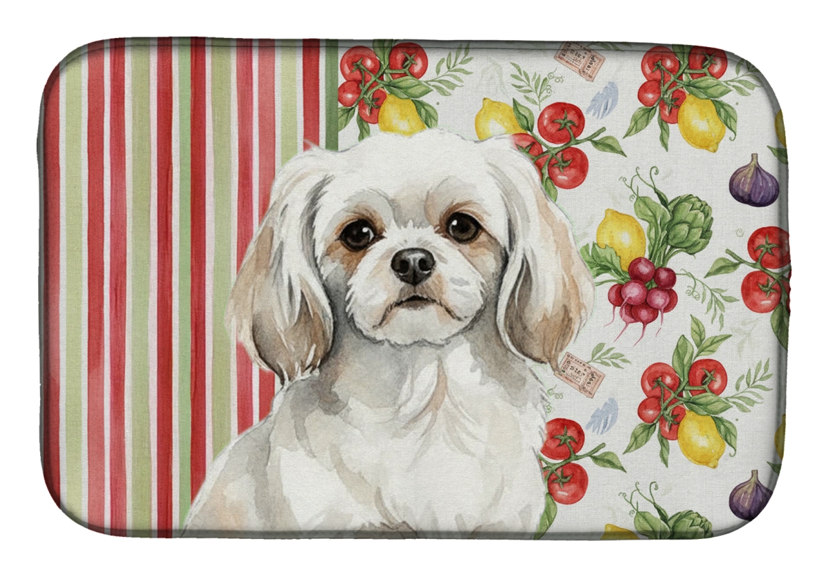 Picture of Carolines Treasures WDK8443DDM 21 x 14 in. White Tibetan Spaniel Vegetables Dish Drying Mat