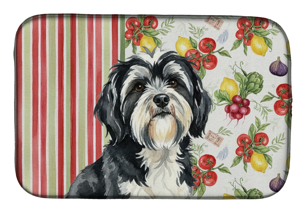Picture of Carolines Treasures WDK8444DDM 21 x 14 in. Black & White Tibetan Terrier Vegetables Dish Drying Mat