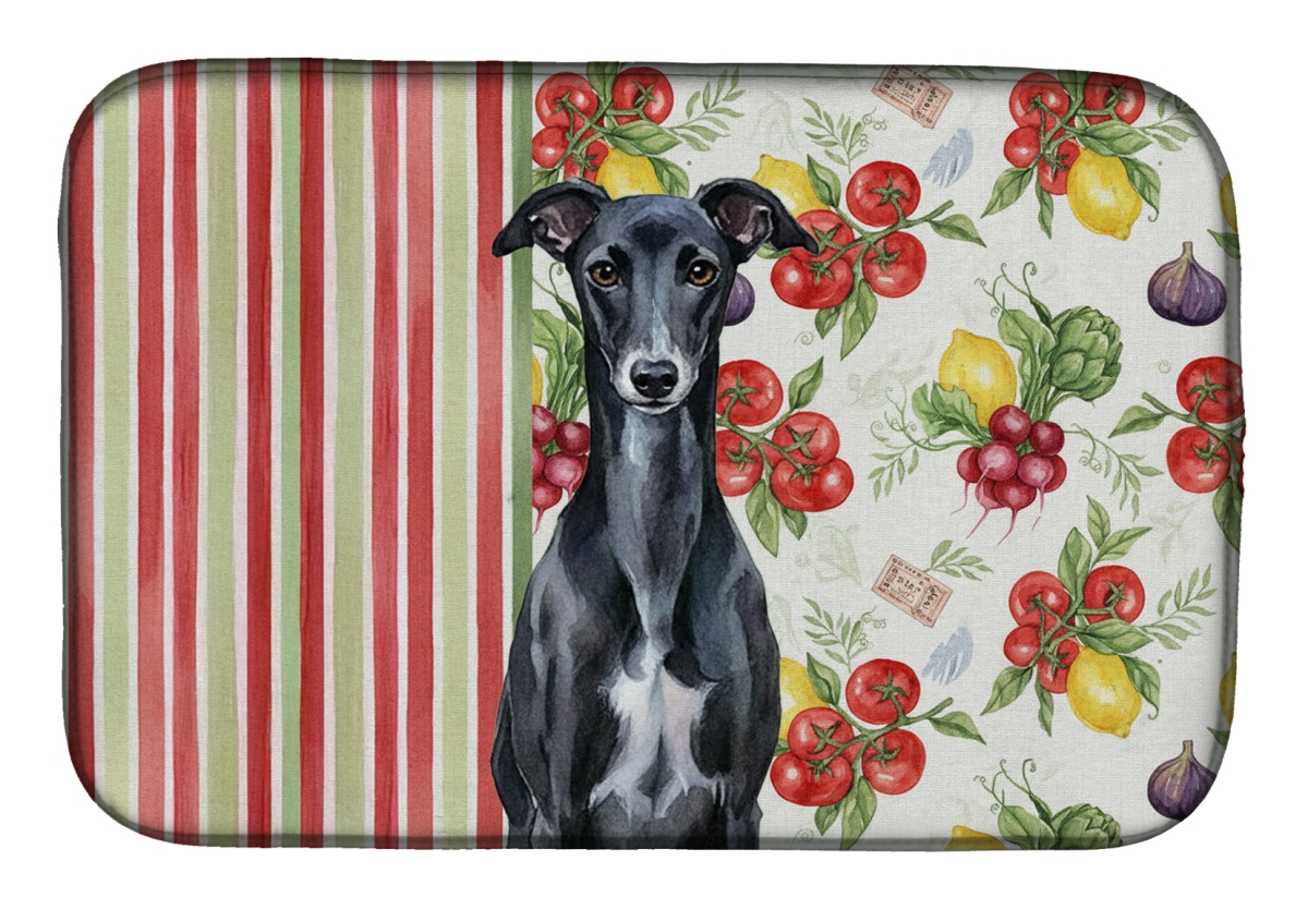 Picture of Carolines Treasures WDK8451DDM 21 x 14 in. Black Whippet Vegetables Dish Drying Mat
