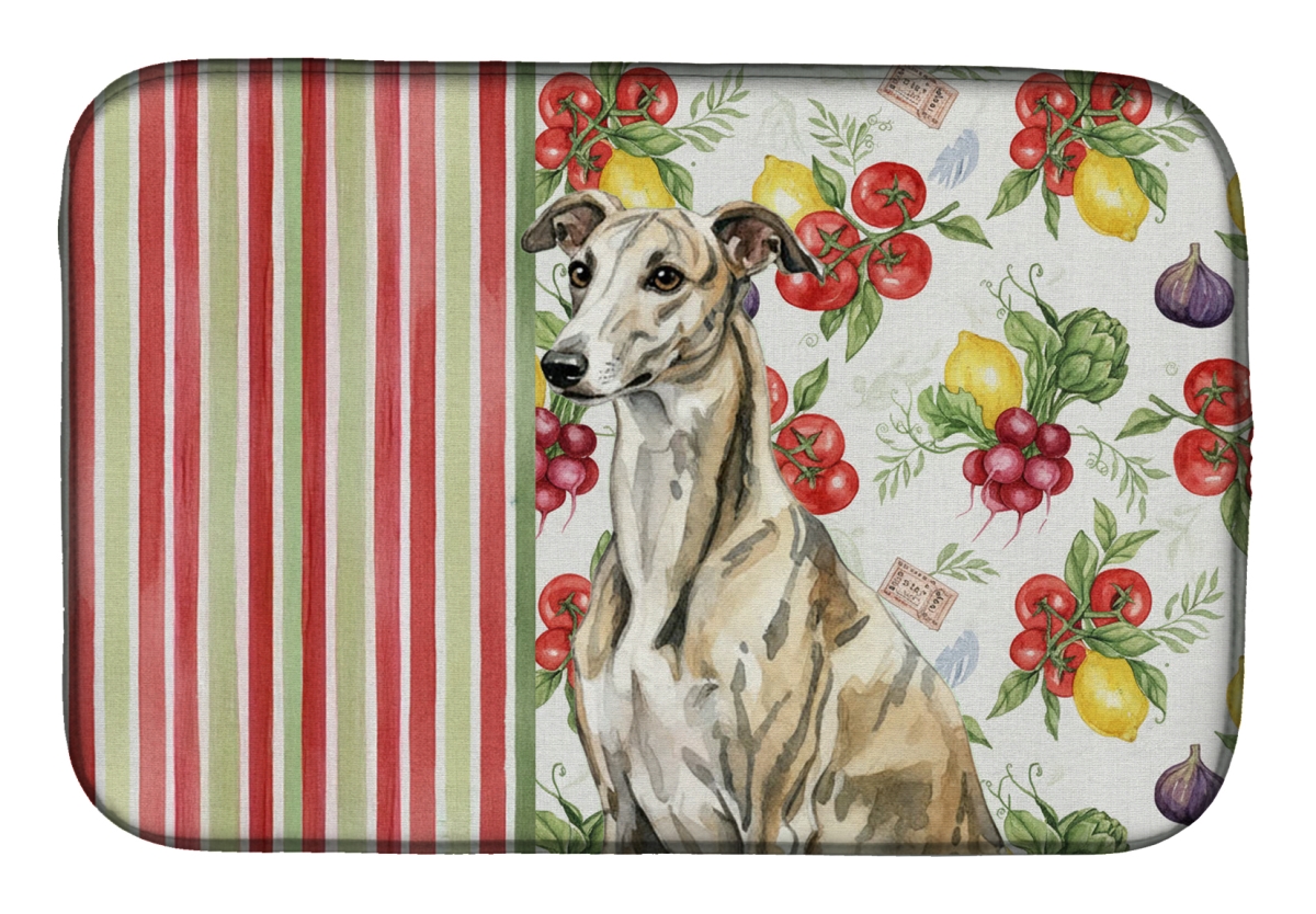 Picture of Carolines Treasures WDK8453DDM 21 x 14 in. Brindle Whippet Vegetables Dish Drying Mat