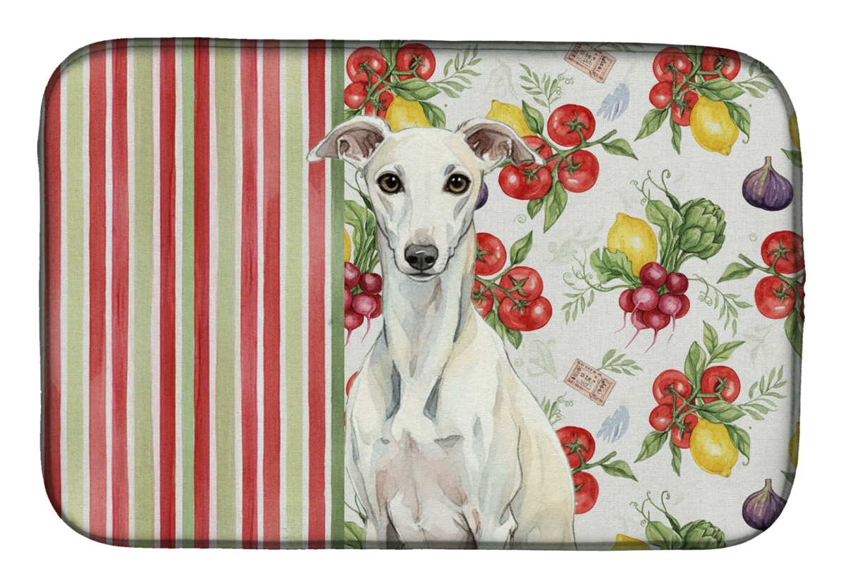 Picture of Carolines Treasures WDK8456DDM 21 x 14 in. White Whippet Vegetables Dish Drying Mat