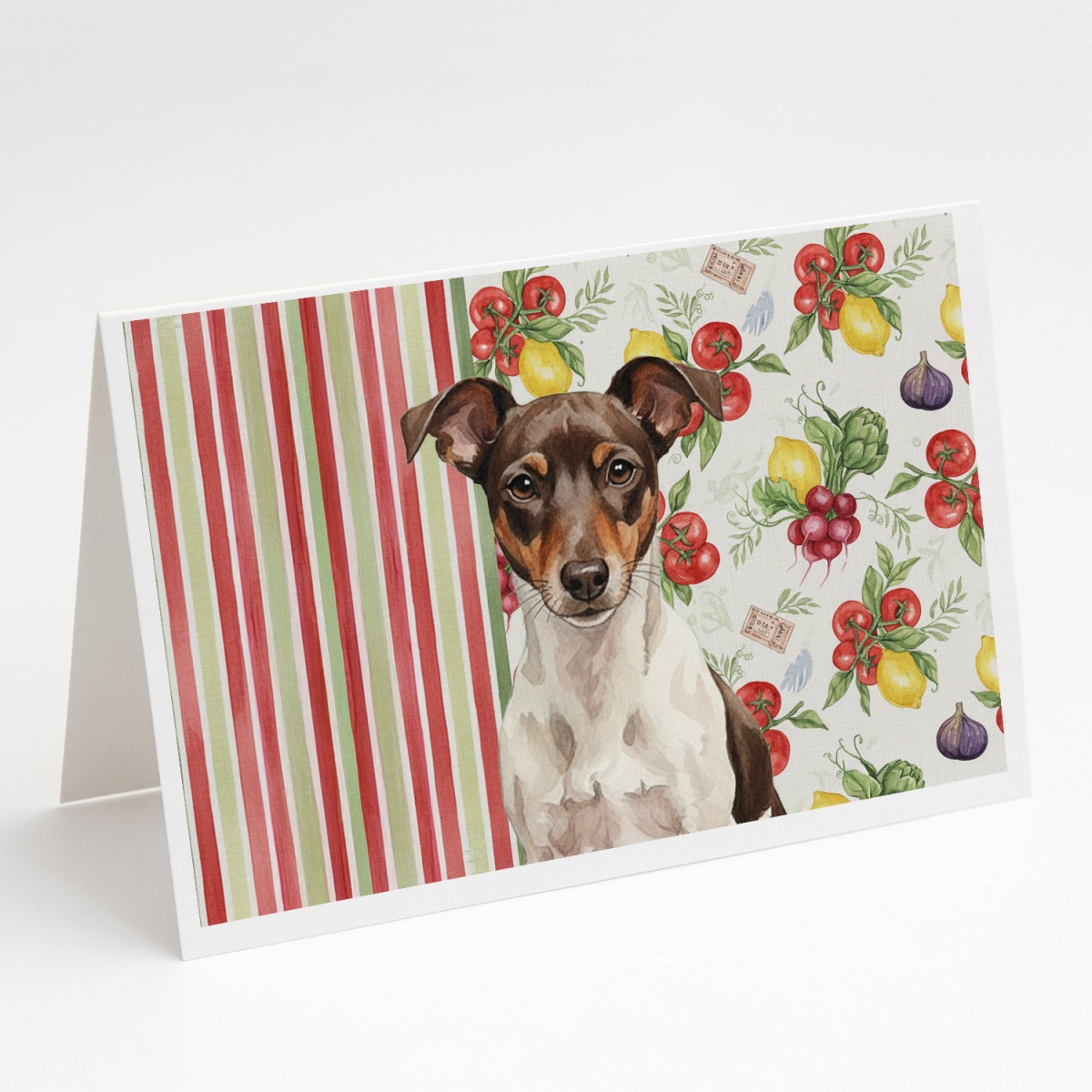 WDK8384GCA7P 5 x 7 in. Chocolate & White Rat Terrier Vegetables Greeting Cards, Pack of 8