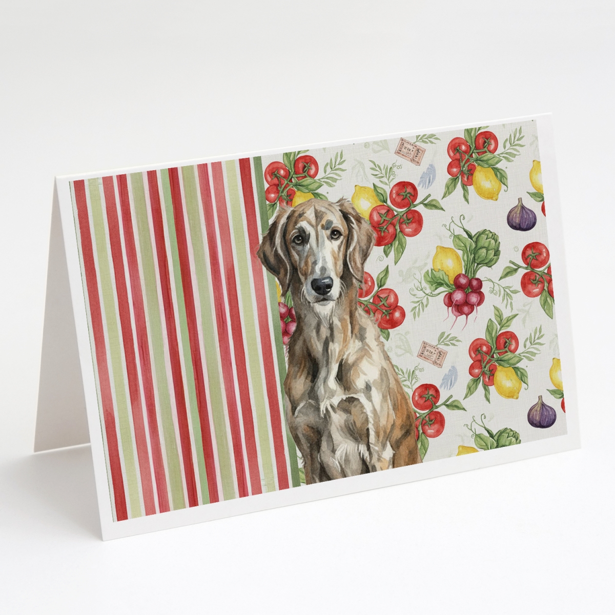 WDK8403GCA7P 5 x 7 in. Brindle Scottish Deerhound Vegetables Greeting Cards, Pack of 8