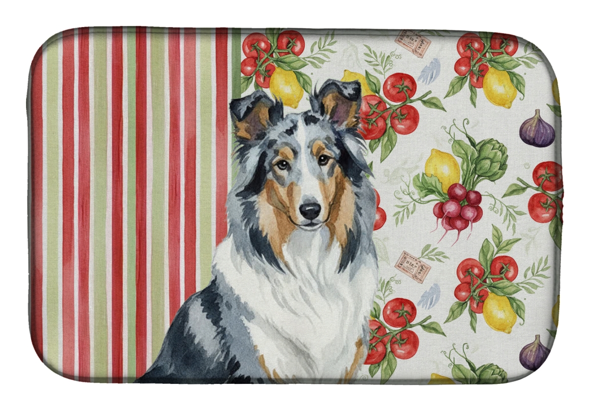Picture of Carolines Treasures WDK8185DDM 21 x 14 in. Blue Merle Collie Vegetables Dish Drying Mat