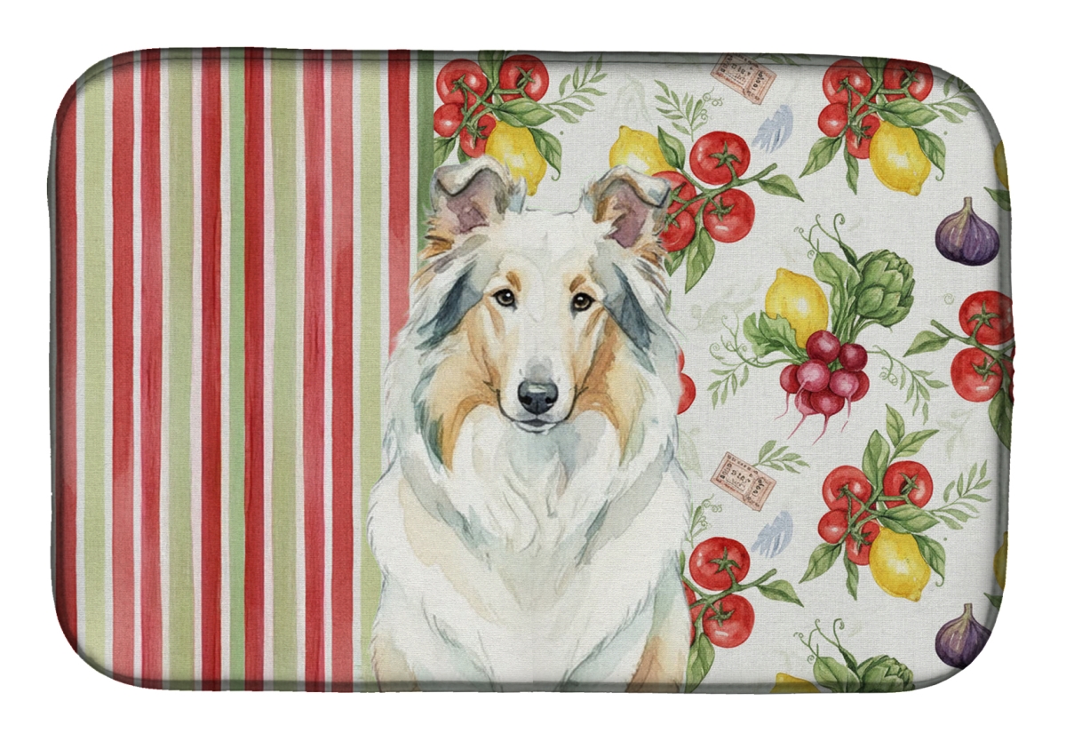 Picture of Carolines Treasures WDK8188DDM 21 x 14 in. White Collie Vegetables Dish Drying Mat