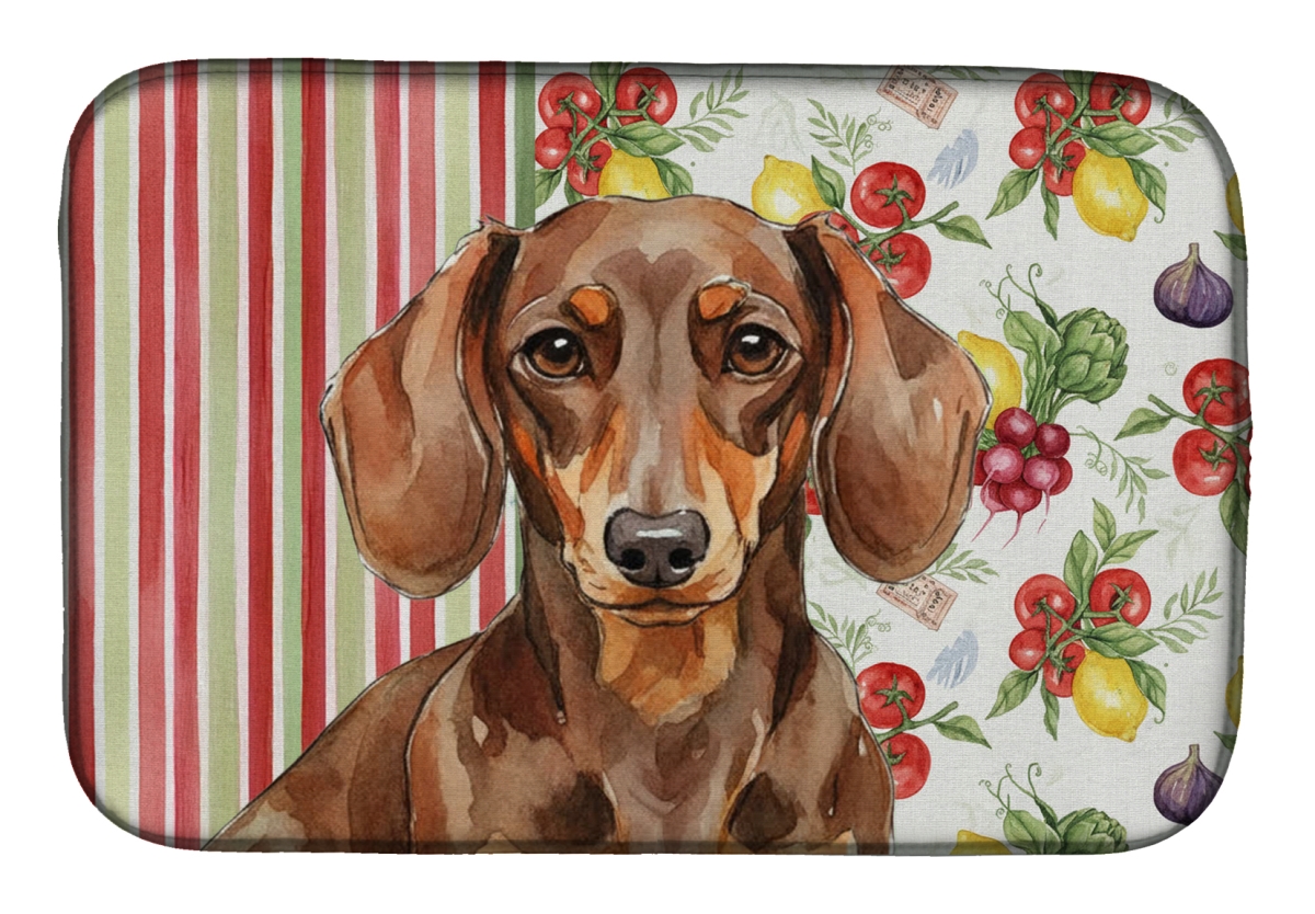 Picture of Carolines Treasures WDK8192DDM 21 x 14 in. Chocolate & Tan Dachshund Vegetables Dish Drying Mat
