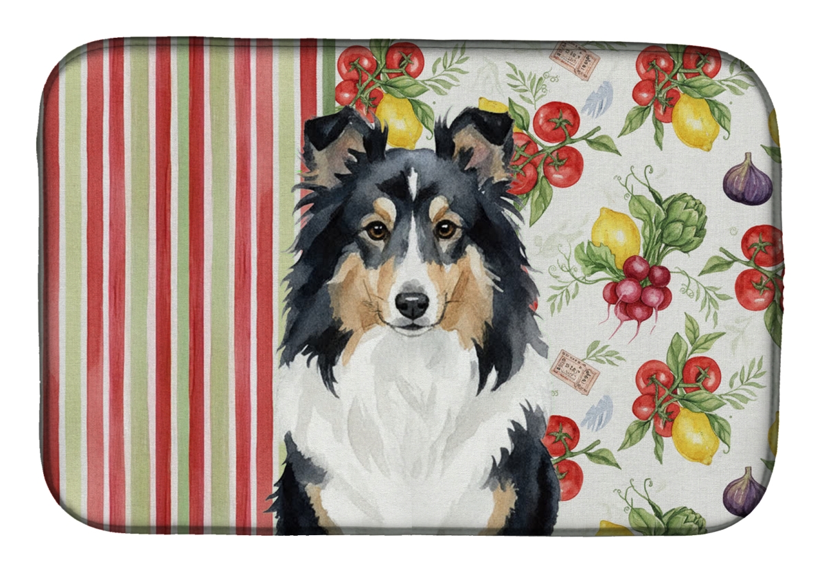 Picture of Carolines Treasures WDK8410DDM 21 x 14 in. Tricolor Sheltie Vegetables Dish Drying Mat