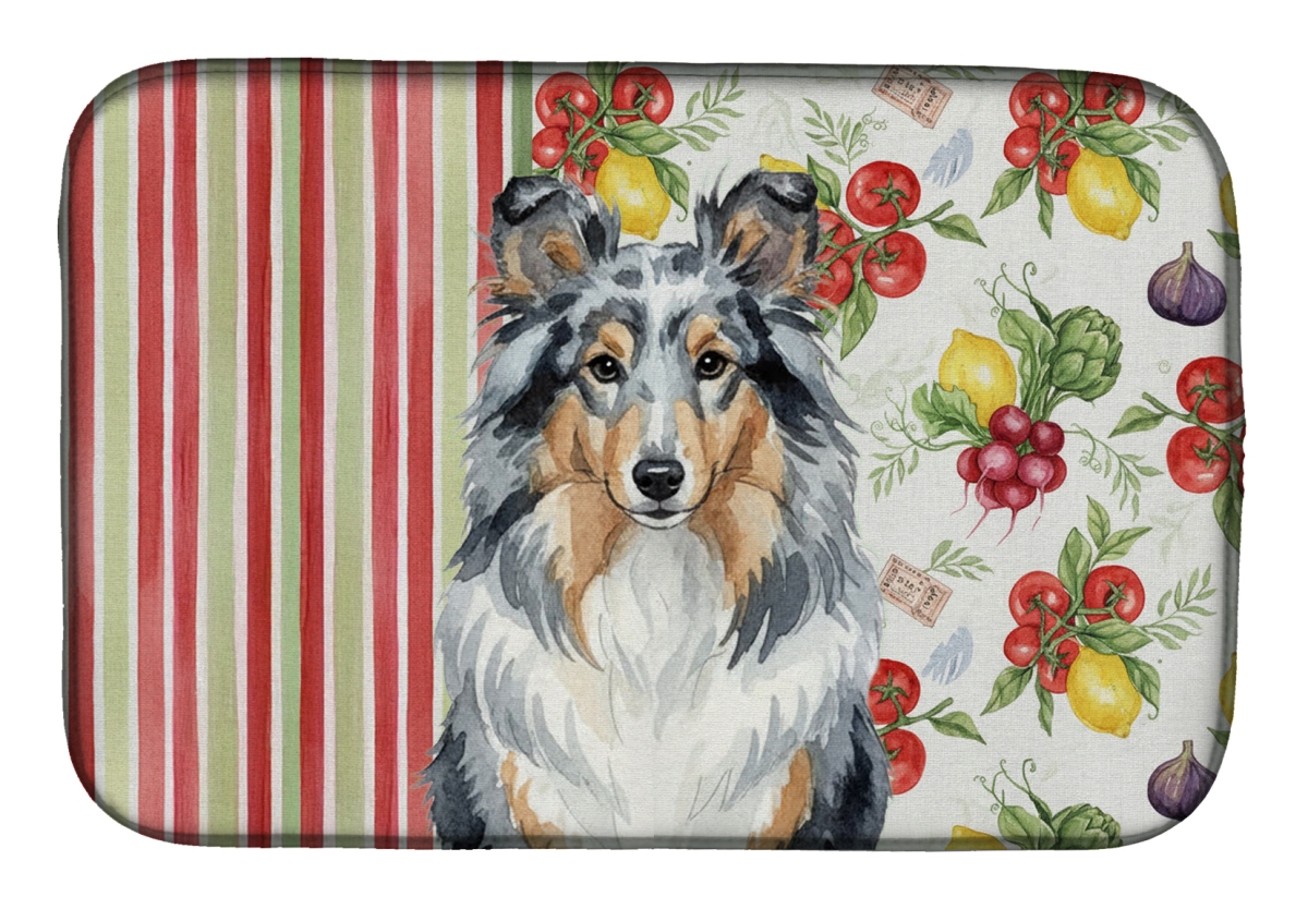 Picture of Carolines Treasures WDK8411DDM 21 x 14 in. Blue Merle Sheltie Vegetables Dish Drying Mat