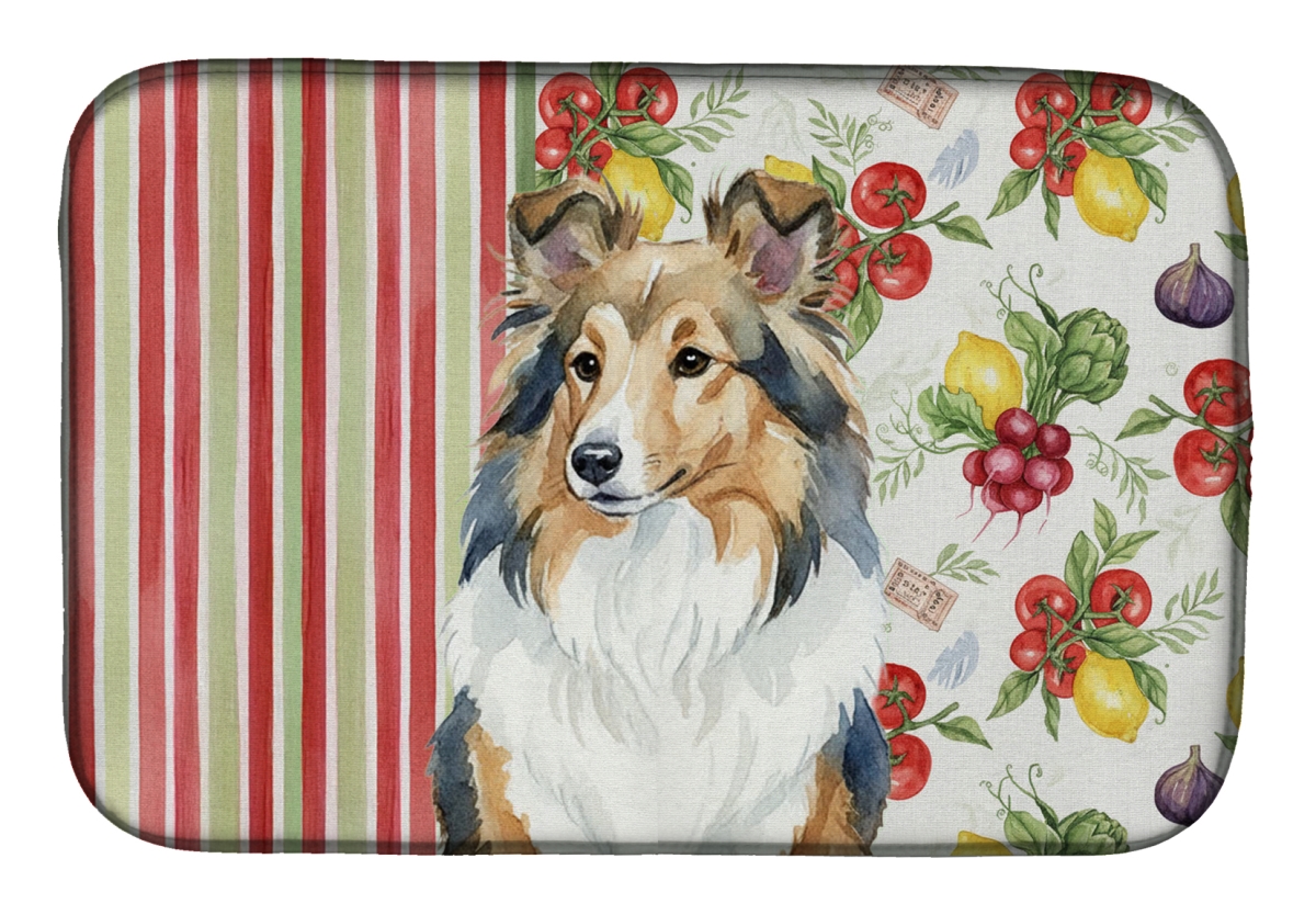 Picture of Carolines Treasures WDK8412DDM 21 x 14 in. Sable Sheltie Vegetables Dish Drying Mat