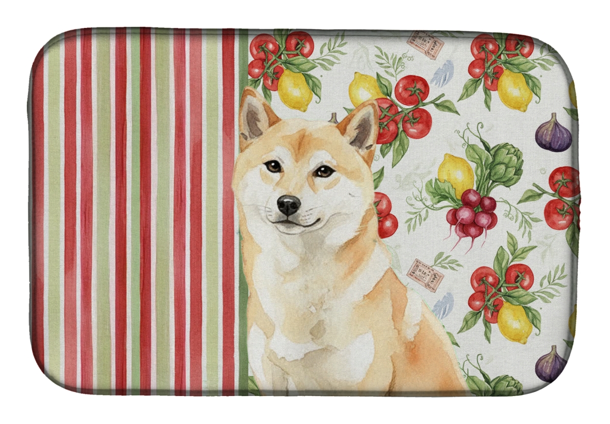 Picture of Carolines Treasures WDK8414DDM 21 x 14 in. Cream Shiba Inu Vegetables Dish Drying Mat