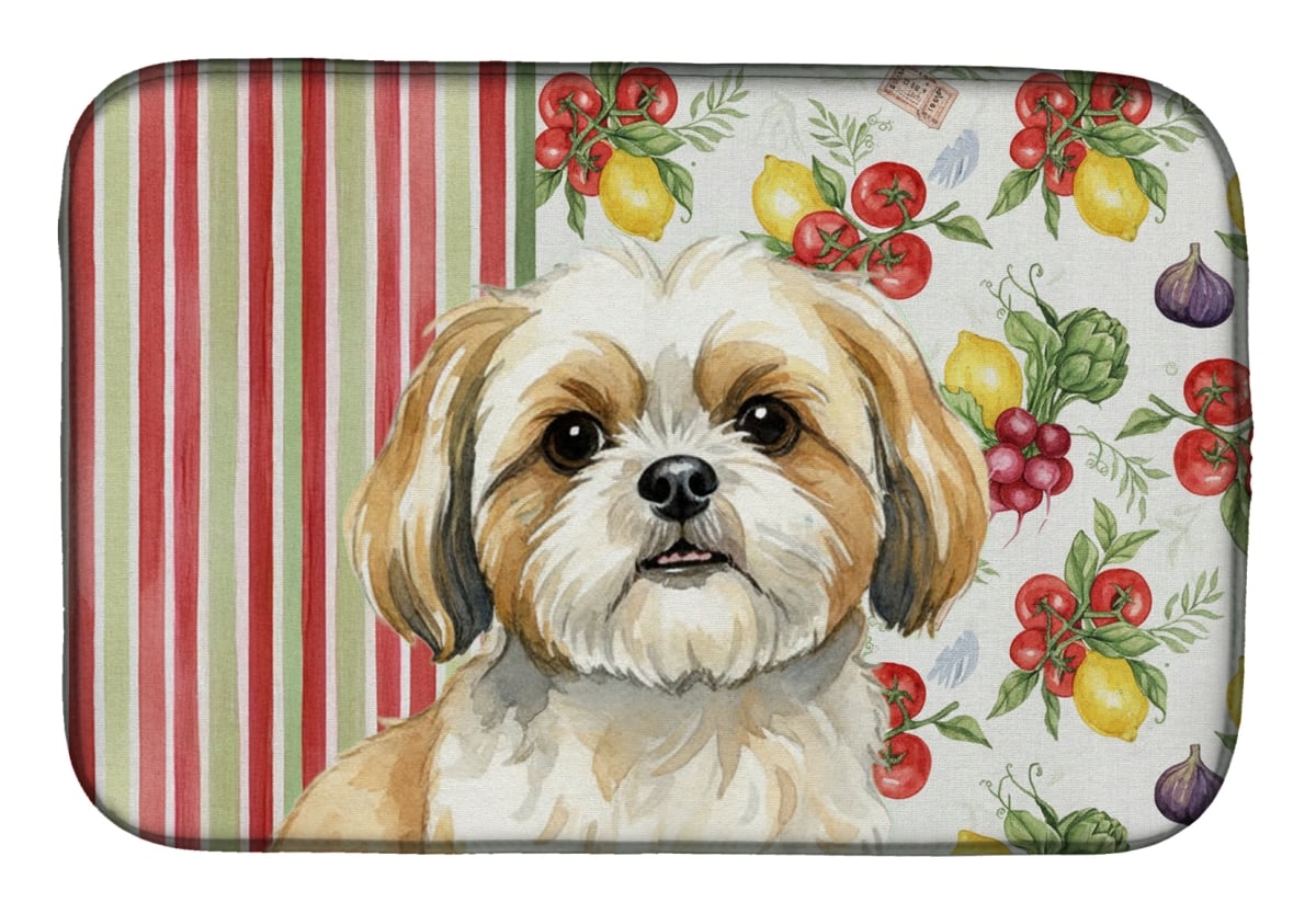 Picture of Carolines Treasures WDK8418DDM 21 x 14 in. Gold & White Shih Tzu Vegetables Dish Drying Mat