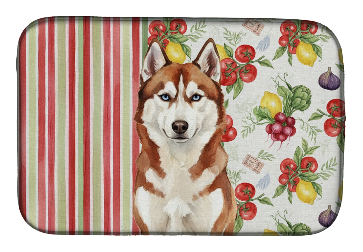 Picture of Carolines Treasures WDK8422DDM 21 x 14 in. Red & White Siberian Husky Vegetables Dish Drying Mat