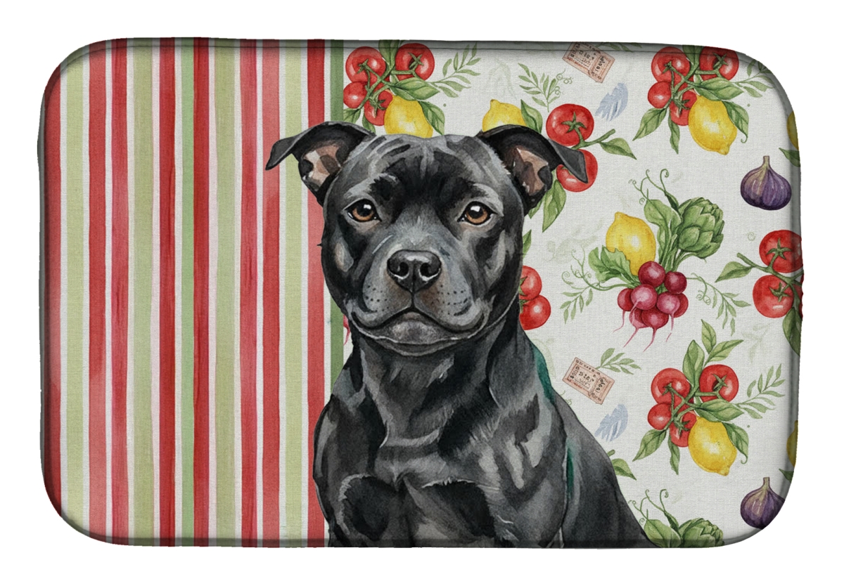 Picture of Carolines Treasures WDK8428DDM 21 x 14 in. Black Staffordshire Bull Terrier Vegetables Dish Drying Mat