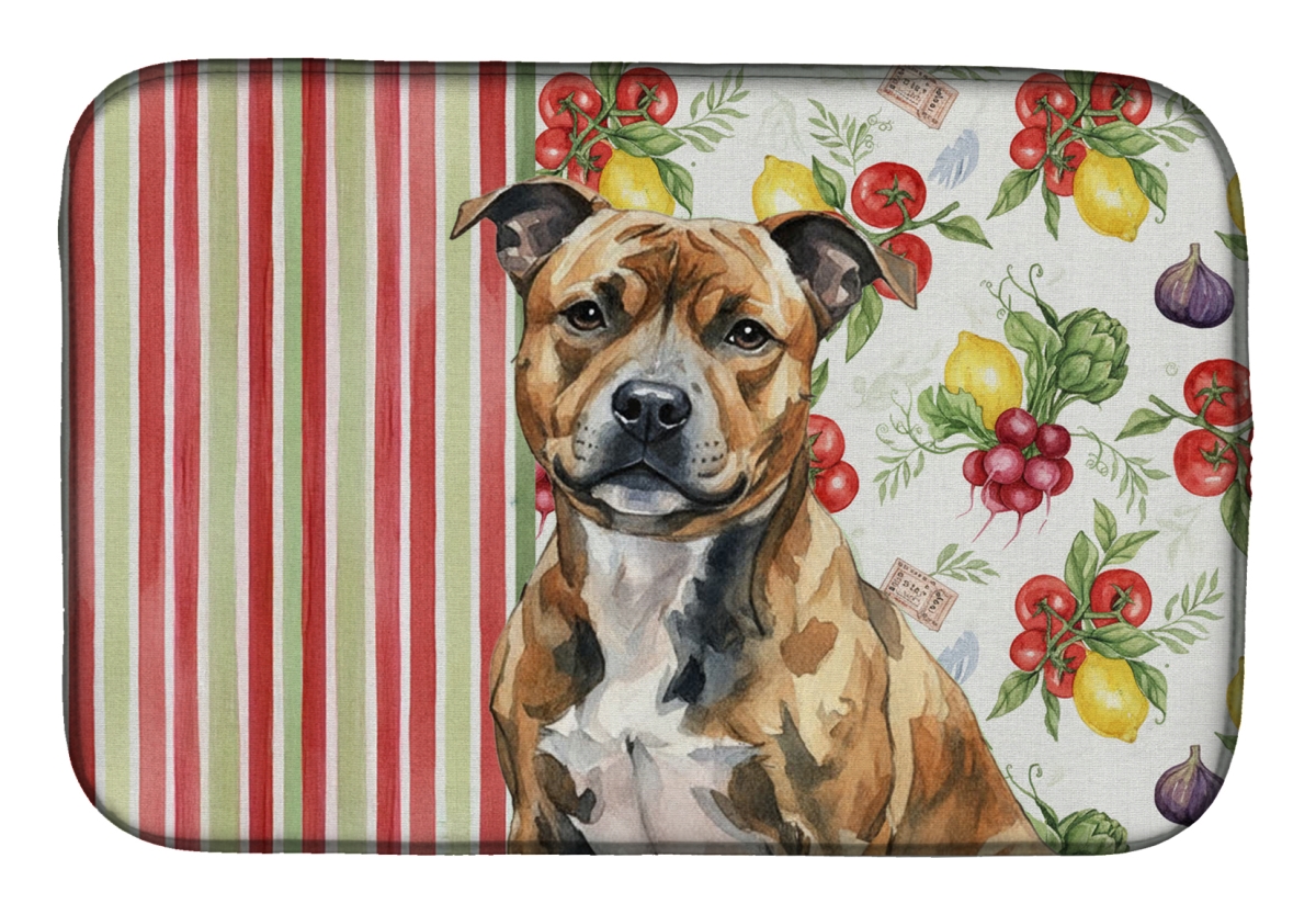 Picture of Carolines Treasures WDK8429DDM 21 x 14 in. Brindle Staffordshire Bull Terrier Vegetables Dish Drying Mat