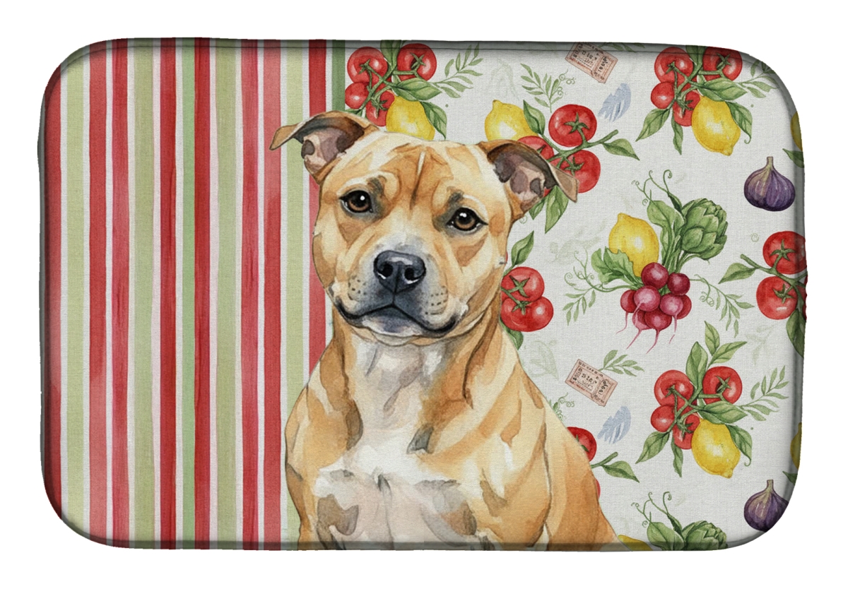 Picture of Carolines Treasures WDK8430DDM 21 x 14 in. Fawn Staffordshire Bull Terrier Vegetables Dish Drying Mat