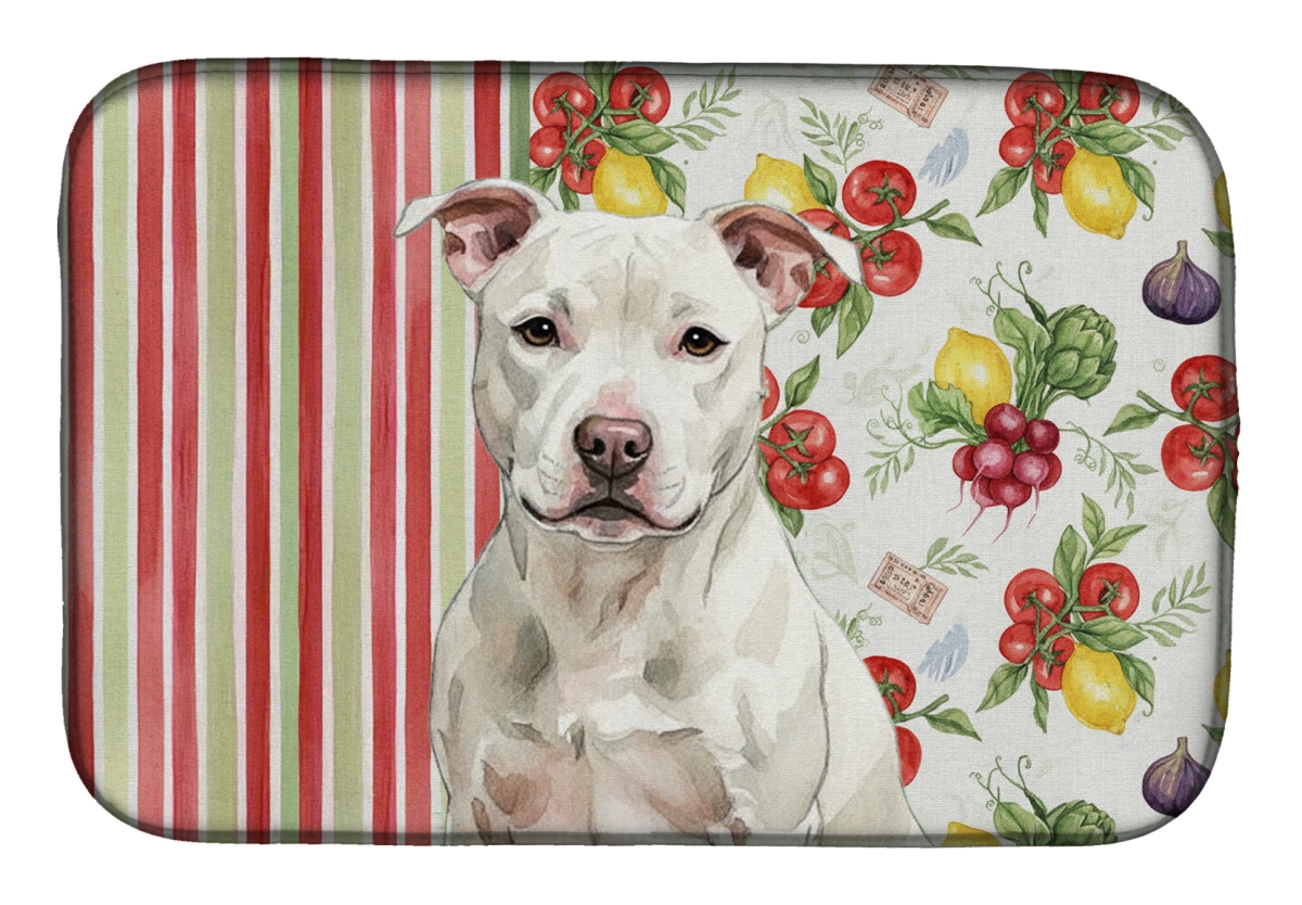 Picture of Carolines Treasures WDK8431DDM 21 x 14 in. White Staffordshire Bull Terrier Vegetables Dish Drying Mat
