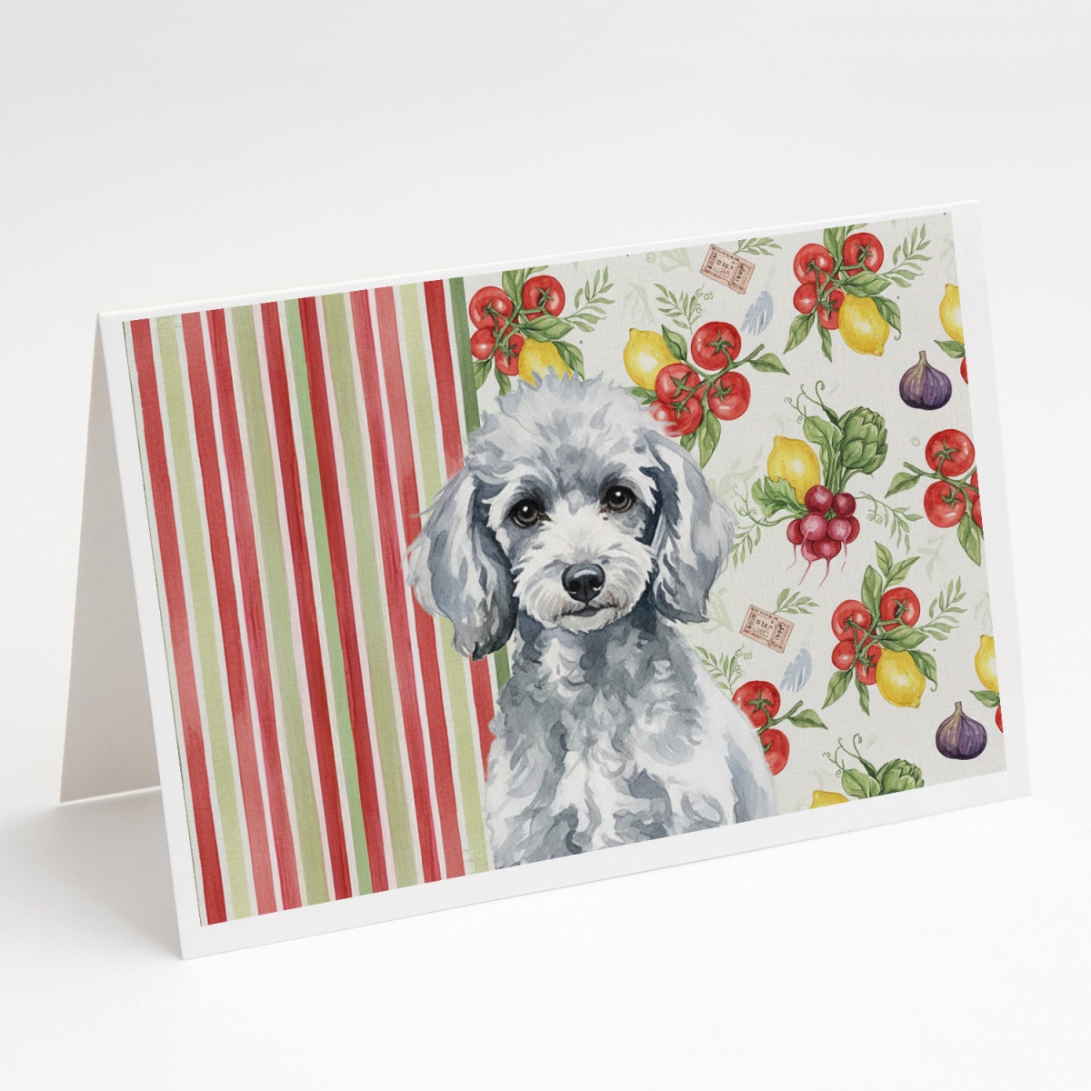 WDK8367GCA7P 5 x 7 in. Miniature Silver Poodle Vegetables Greeting Cards, Pack of 8
