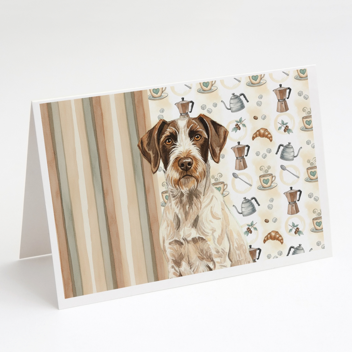 WDK7449GCA7P 5 x 7 in. Liver & White German Wirehaired Pointer Coffee Bar Greeting Cards, Pack of 8