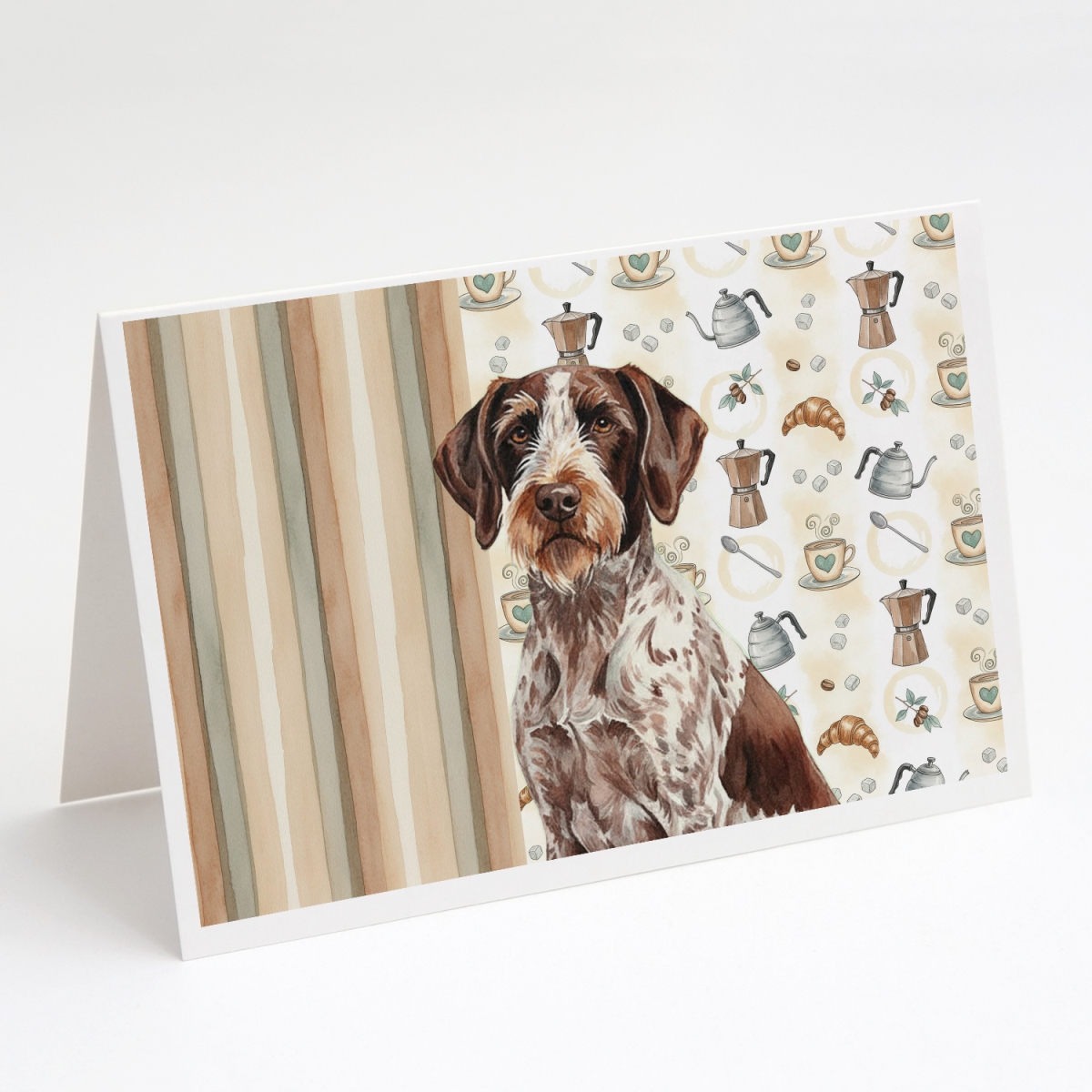 WDK7450GCA7P 5 x 7 in. Roan German Wirehaired Pointer Coffee Bar Greeting Cards, Pack of 8
