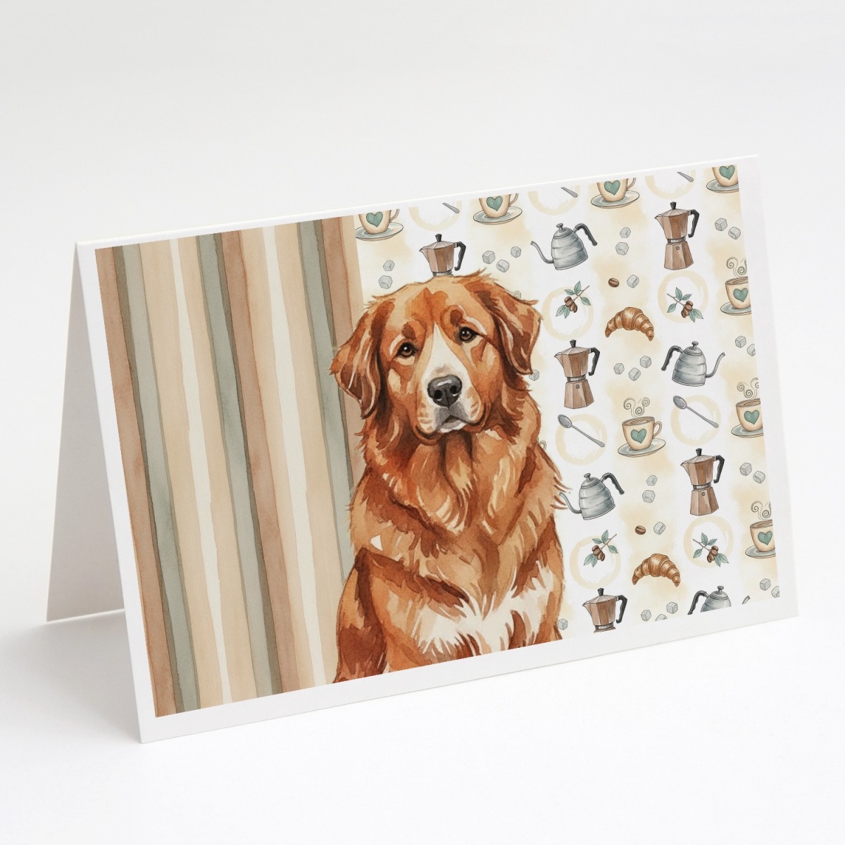 WDK7457GCA7P 5 x 7 in. Reddish Brown Great Pyrenees Coffee Bar Greeting Cards, Pack of 8