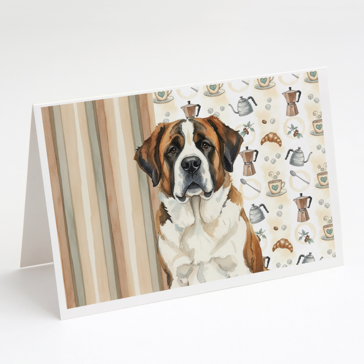 WDK7592GCA7P 5 x 7 in. Brindle & White Saint Bernard Coffee Bar Greeting Cards, Pack of 8