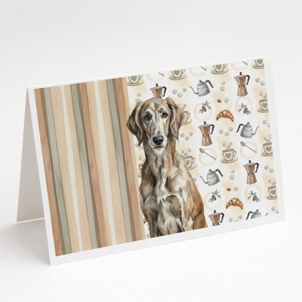 WDK7603GCA7P 5 x 7 in. Brindle Scottish Deerhound Coffee Bar Greeting Cards, Pack of 8