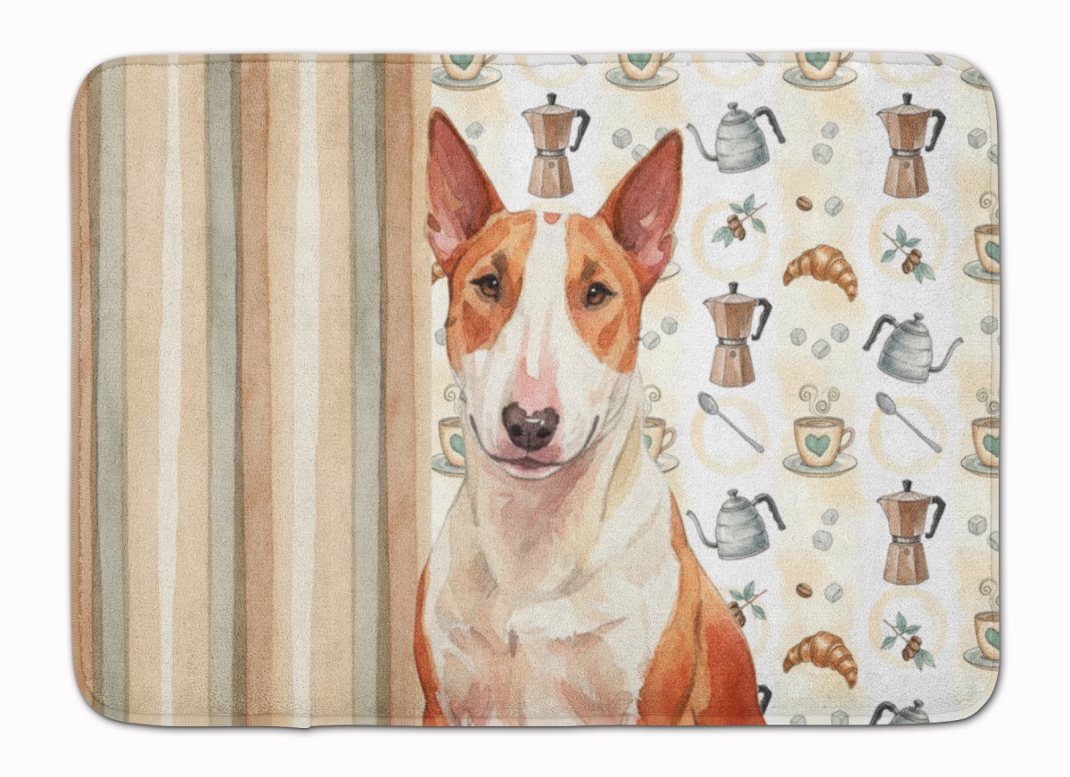 WDK7351RUG 19 x 27 in. Red & White Bull Terrier Coffee Bar Memory Foam Kitchen Mat