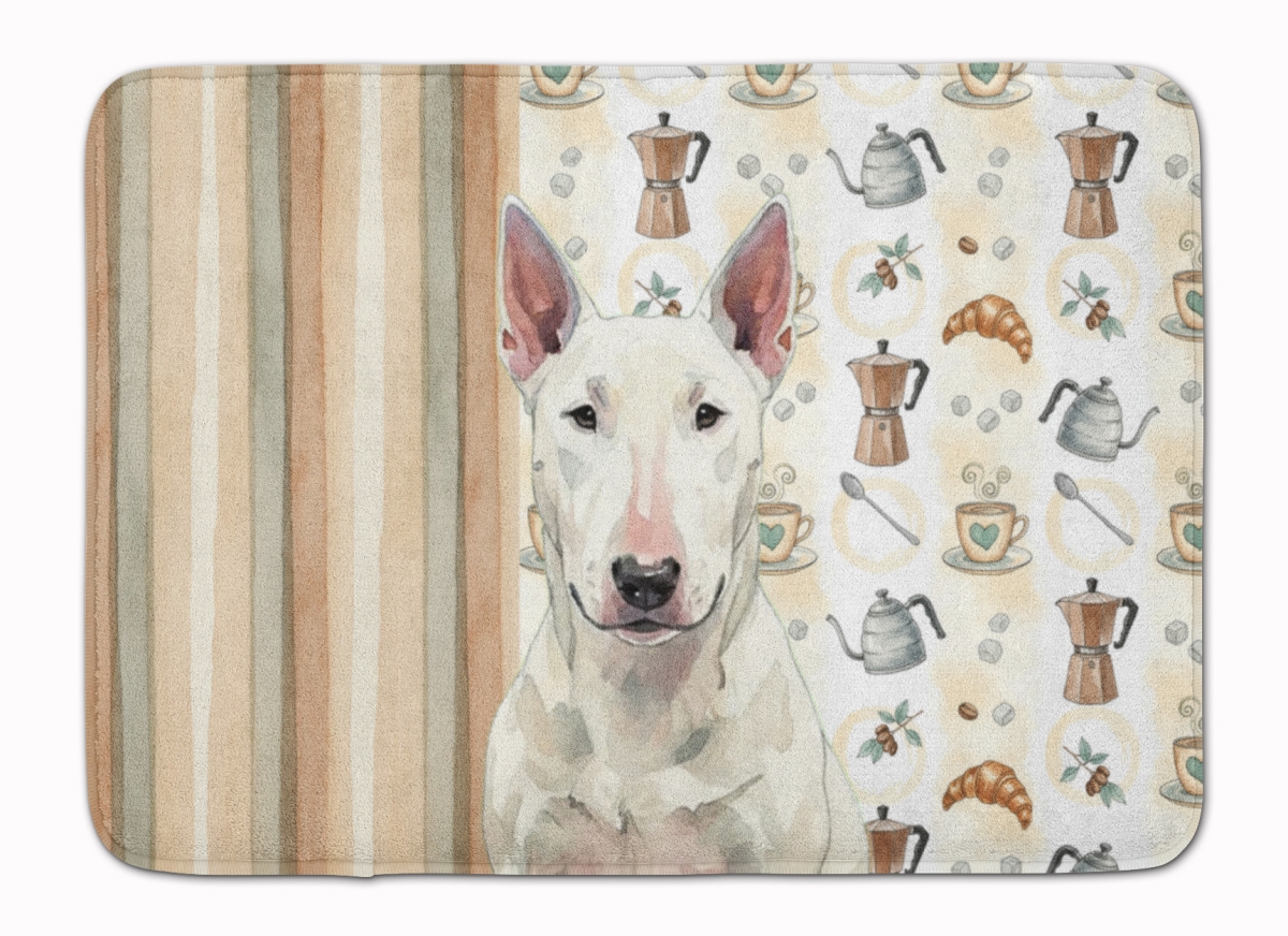 WDK7352RUG 19 x 27 in. White Bull Terrier Coffee Bar Memory Foam Kitchen Mat