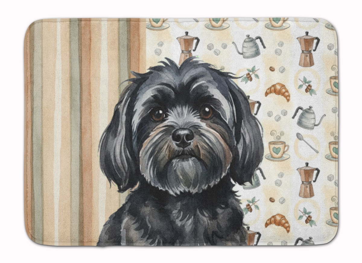 WDK7501RUG 19 x 27 in. Black Lhasa Apso Coffee Bar Memory Foam Kitchen Mat