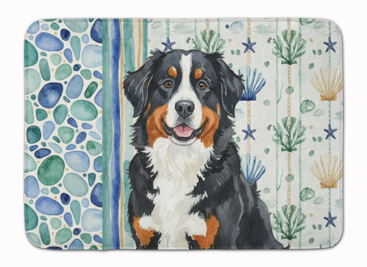 WDK6913RUG 19 x 27 in. Bernese Mountain Dog Coastal Sea Glass Memory Foam Kitchen Mat