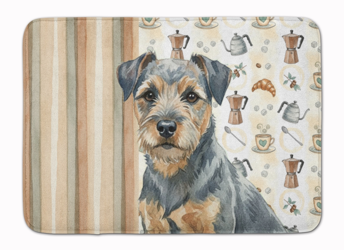 WDK7325RUG 19 x 27 in. Blue & Tan Border Terrier Coffee Bar Memory Foam Kitchen Mat