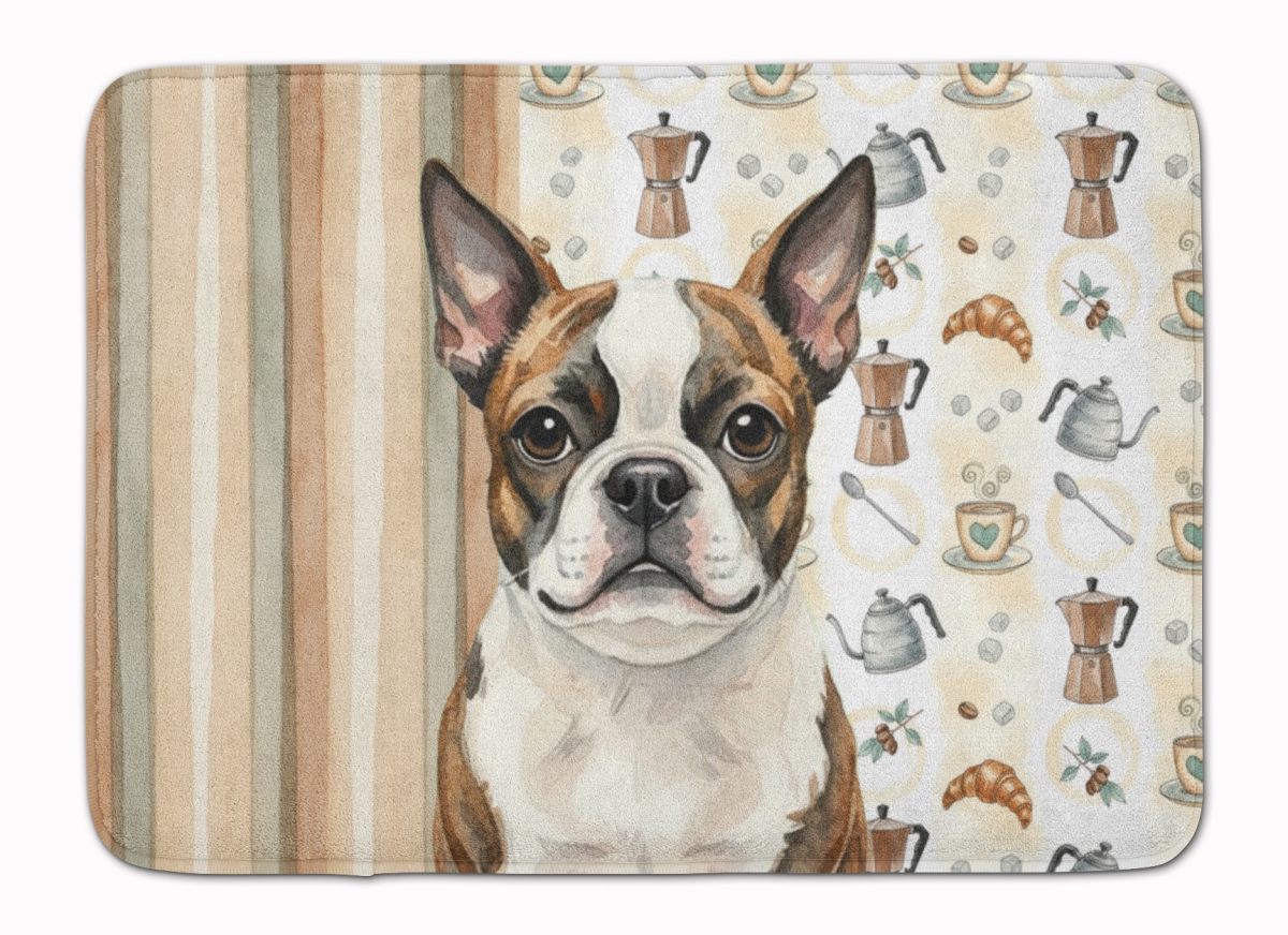 WDK7331RUG 19 x 27 in. Brindle Boston Terrier Coffee Bar Memory Foam Kitchen Mat