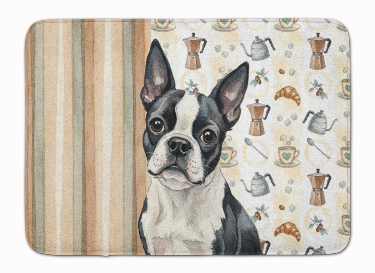 WDK7332RUG 19 x 27 in. Boston Terrier Coffee Bar Memory Foam Kitchen Mat