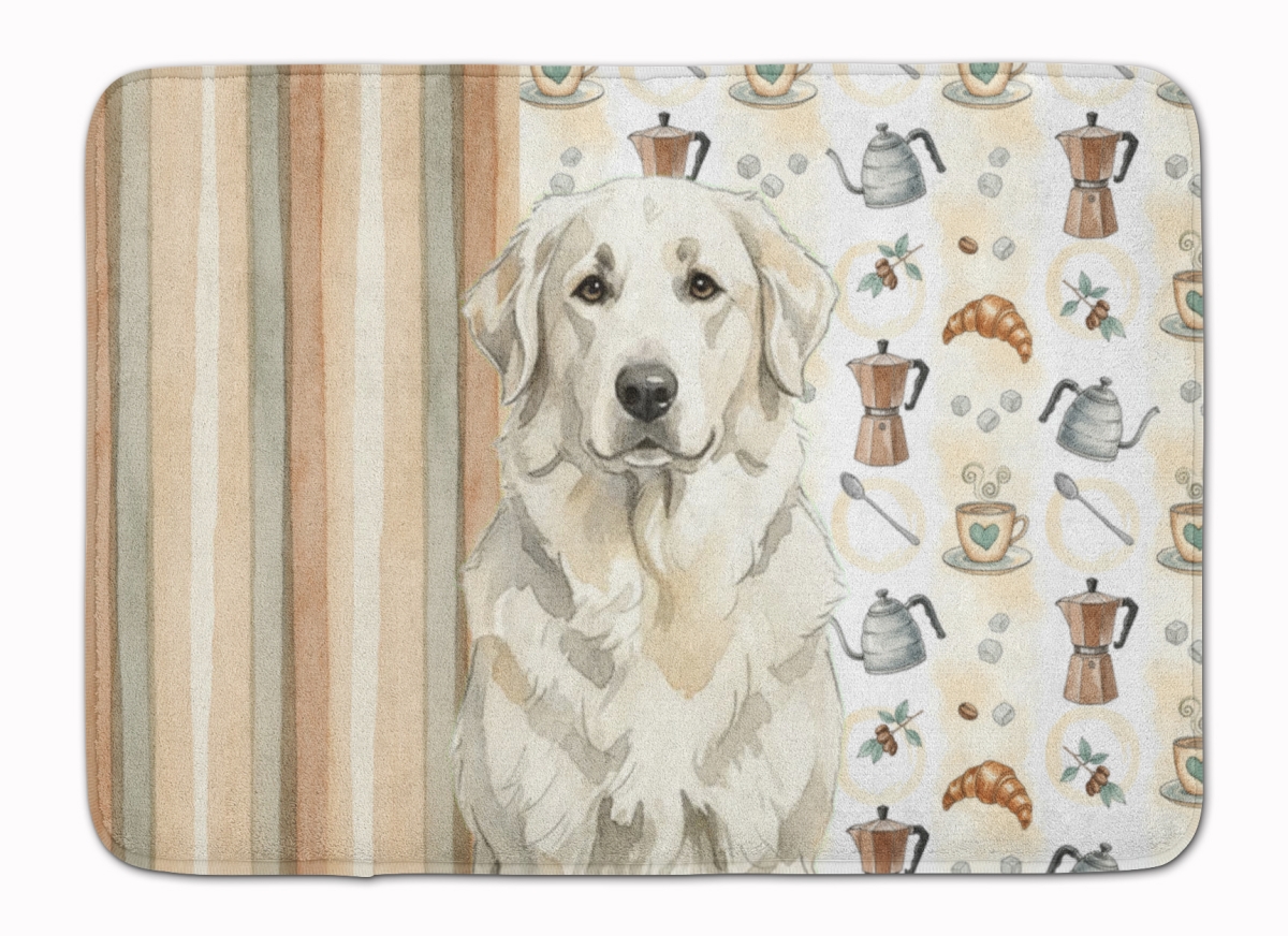 WDK7458RUG 19 x 27 in. White Great Pyrenees Coffee Bar Memory Foam Kitchen Mat