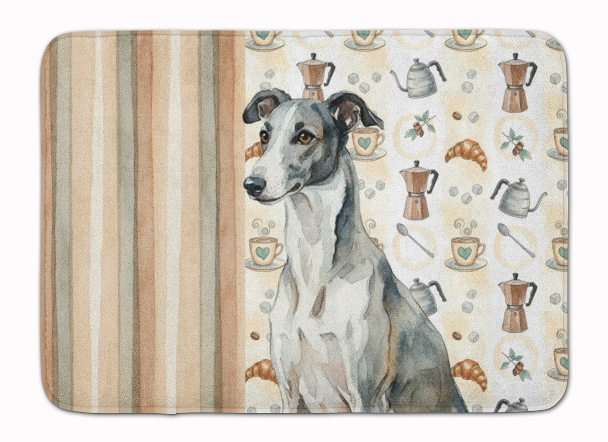 WDK7460RUG 19 x 27 in. Black & White Greyhound Coffee Bar Memory Foam Kitchen Mat