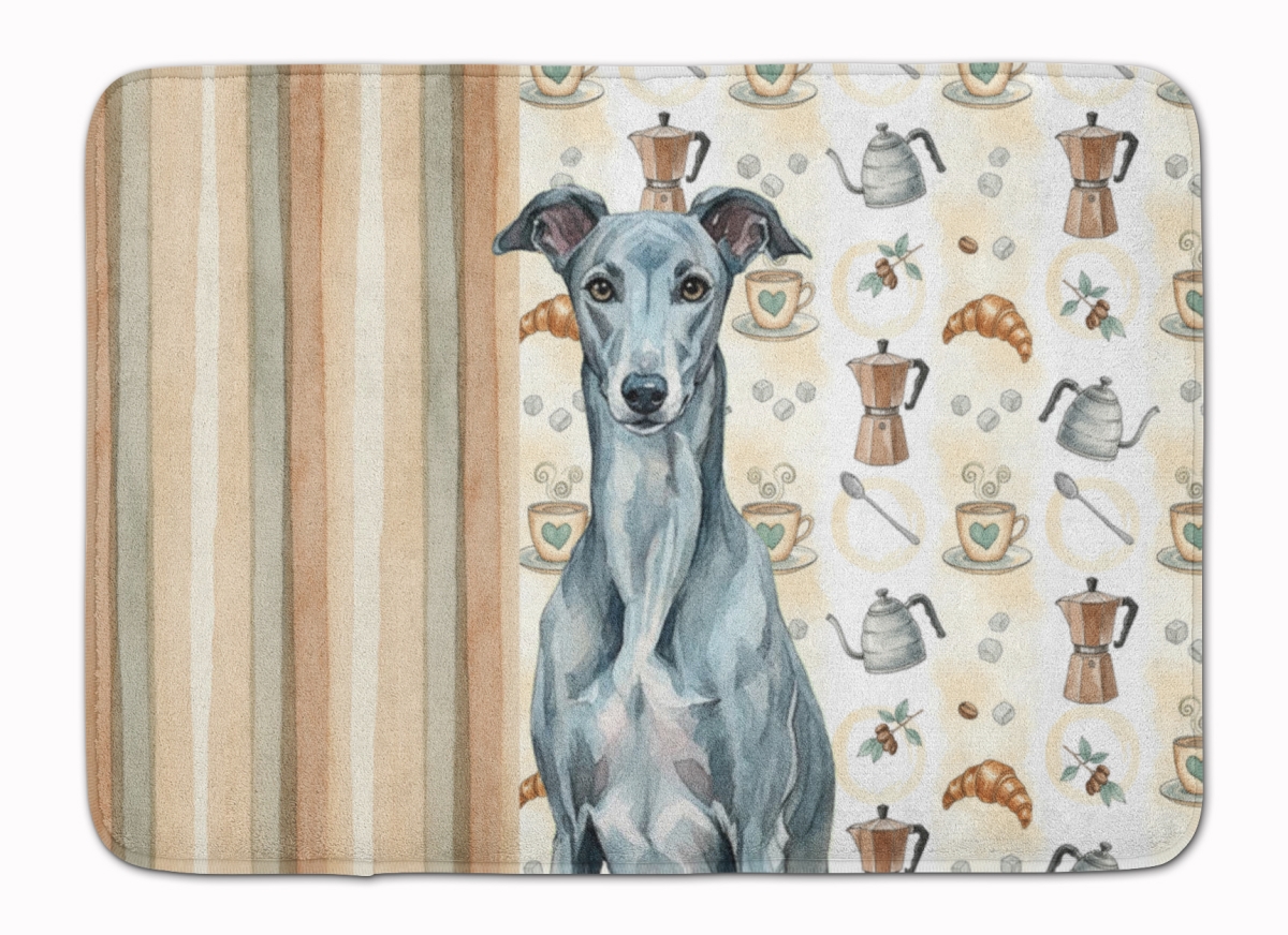 WDK7462RUG 19 x 27 in. Blue Brindle Greyhound Coffee Bar Memory Foam Kitchen Mat