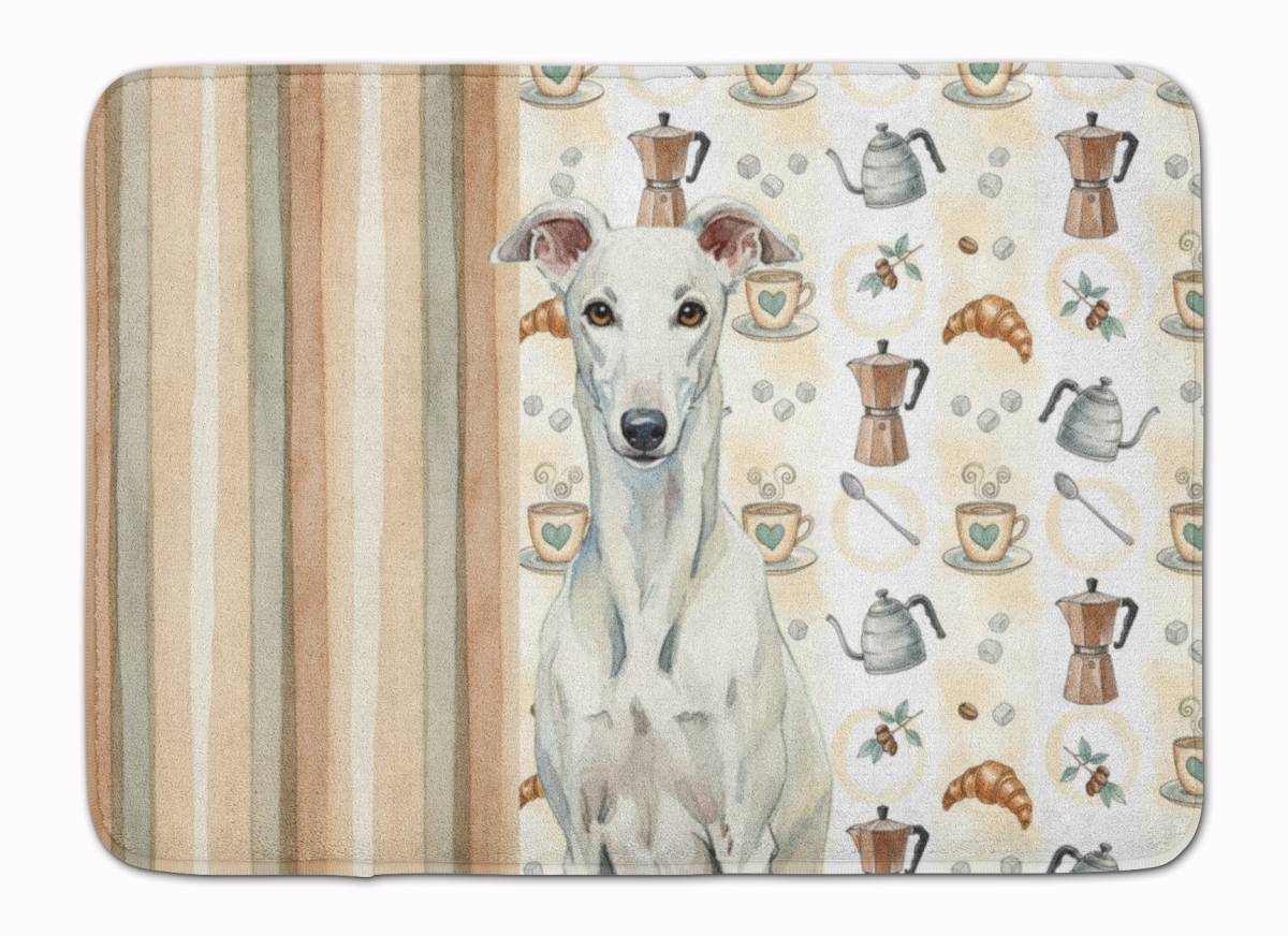 WDK7466RUG 19 x 27 in. White Greyhound Coffee Bar Memory Foam Kitchen Mat