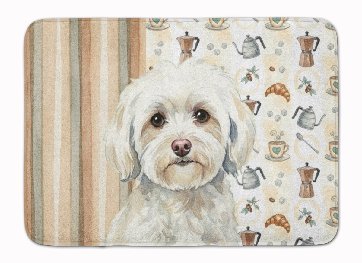 WDK7470RUG 19 x 27 in. White Havanese Coffee Bar Memory Foam Kitchen Mat
