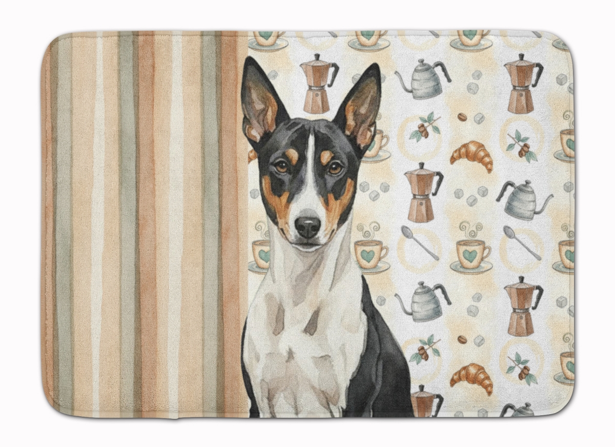 WDK7292RUG 19 x 27 in. Black & White Basenji Coffee Bar Memory Foam Kitchen Mat