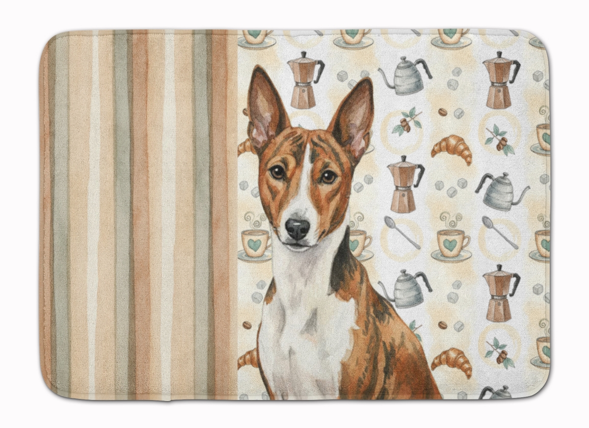 WDK7293RUG 19 x 27 in. Brindle & White Basenji Coffee Bar Memory Foam Kitchen Mat