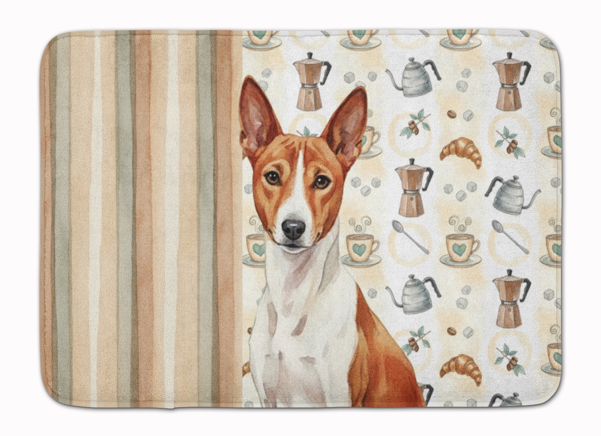 WDK7294RUG 19 x 27 in. Red & White Basenji Coffee Bar Memory Foam Kitchen Mat