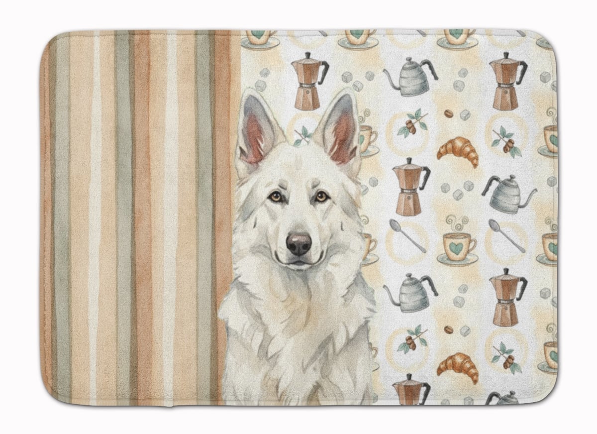 WDK7447RUG 19 x 27 in. White German Shepherd Coffee Bar Memory Foam Kitchen Mat