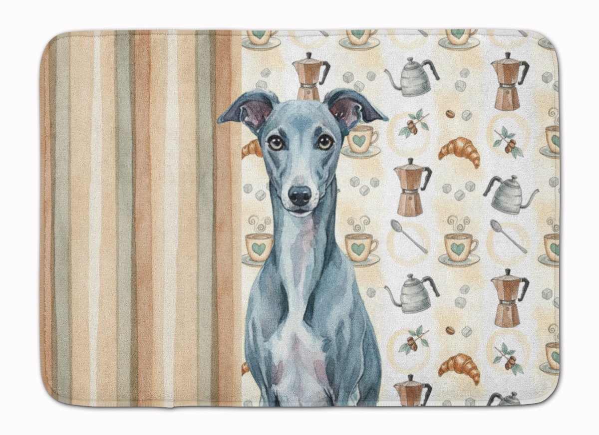 WDK7652RUG 19 x 27 in. Blue Whippet Coffee Bar Memory Foam Kitchen Mat