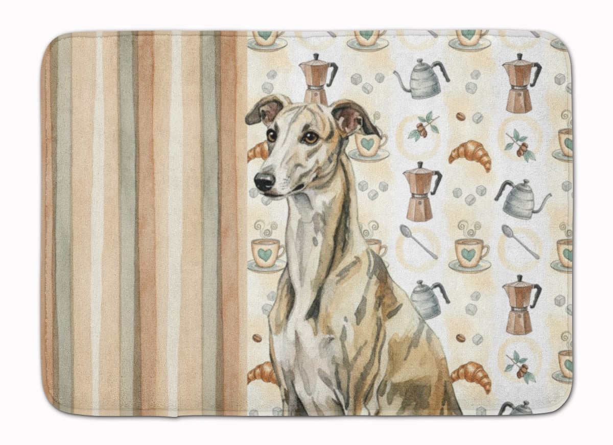 WDK7653RUG 19 x 27 in. Brindle Whippet Coffee Bar Memory Foam Kitchen Mat