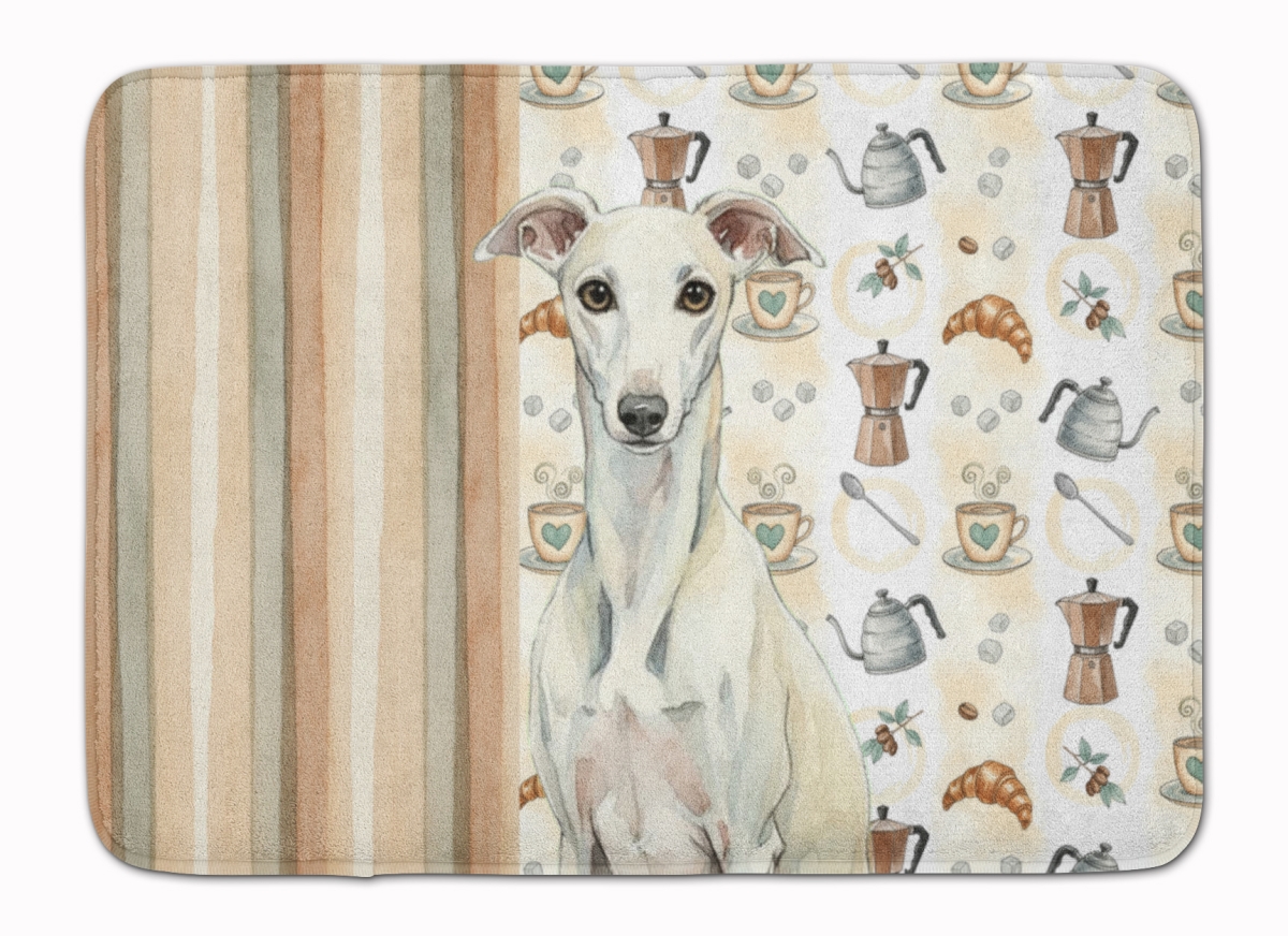 WDK7656RUG 19 x 27 in. White Whippet Coffee Bar Memory Foam Kitchen Mat
