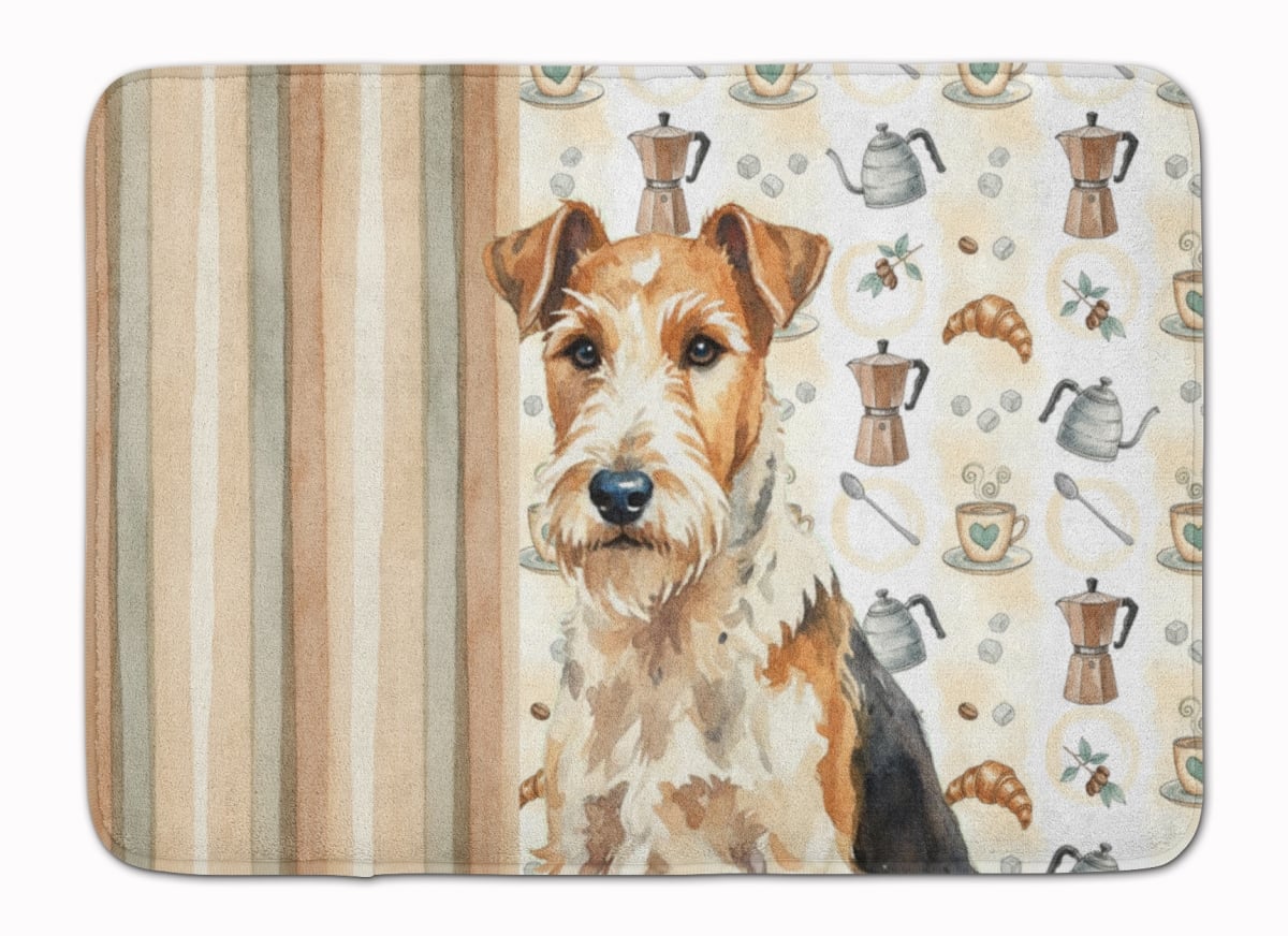 WDK7657RUG 19 x 27 in. Wire Fox Terrier Coffee Bar Memory Foam Kitchen Mat