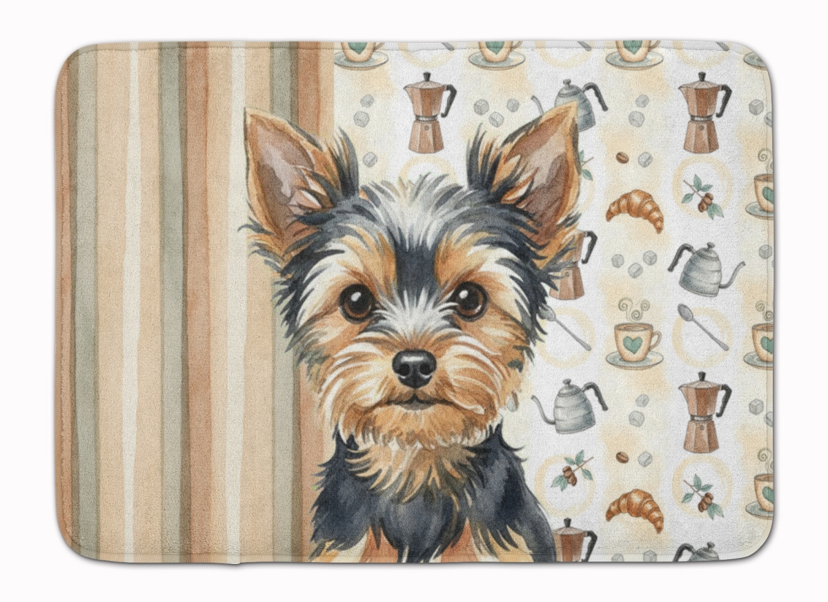 WDK7663RUG 19 x 27 in. Black & Tan Yorkshire Terrier Coffee Bar Memory Foam Kitchen Mat