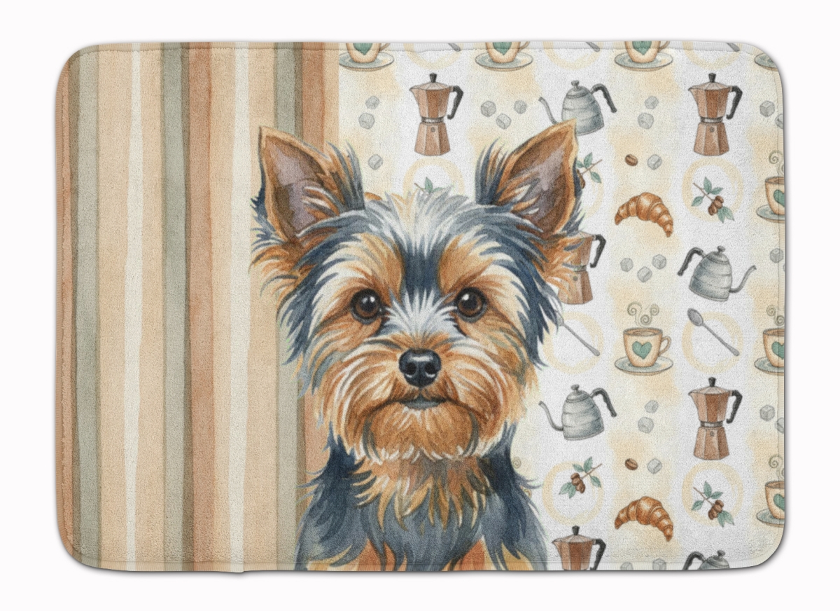 WDK7664RUG 19 x 27 in. Blue & Tan Yorkshire Terrier Coffee Bar Memory Foam Kitchen Mat