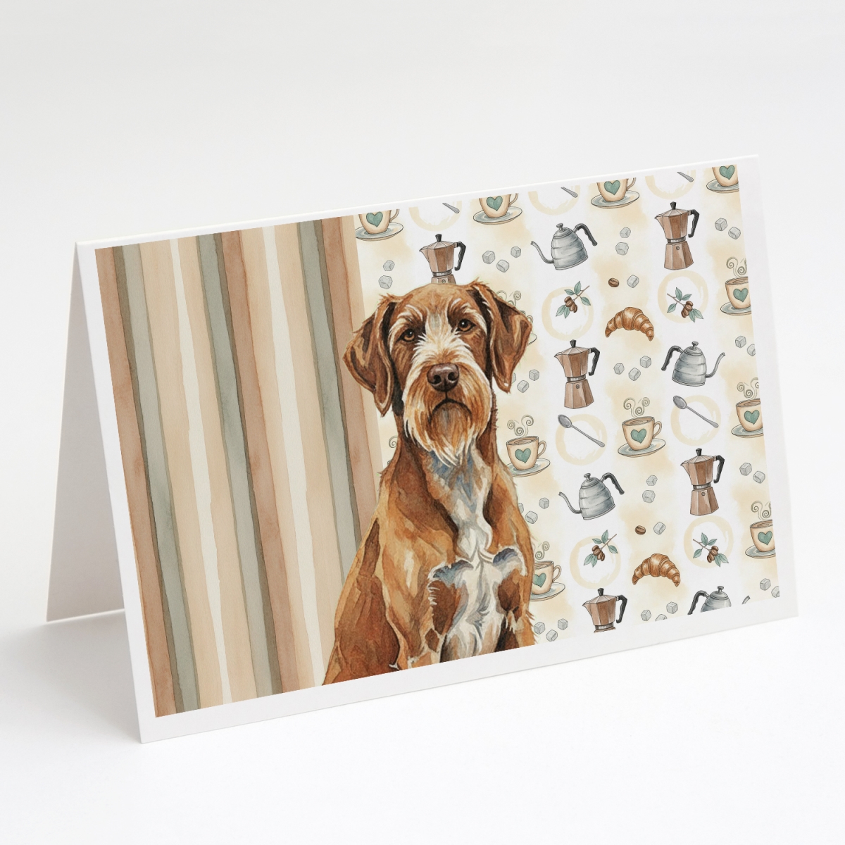 WDK7658GCA7P 5 x 7 in. Wirehaired Pointing Griffon Coffee Bar Greeting Cards, Pack of 8